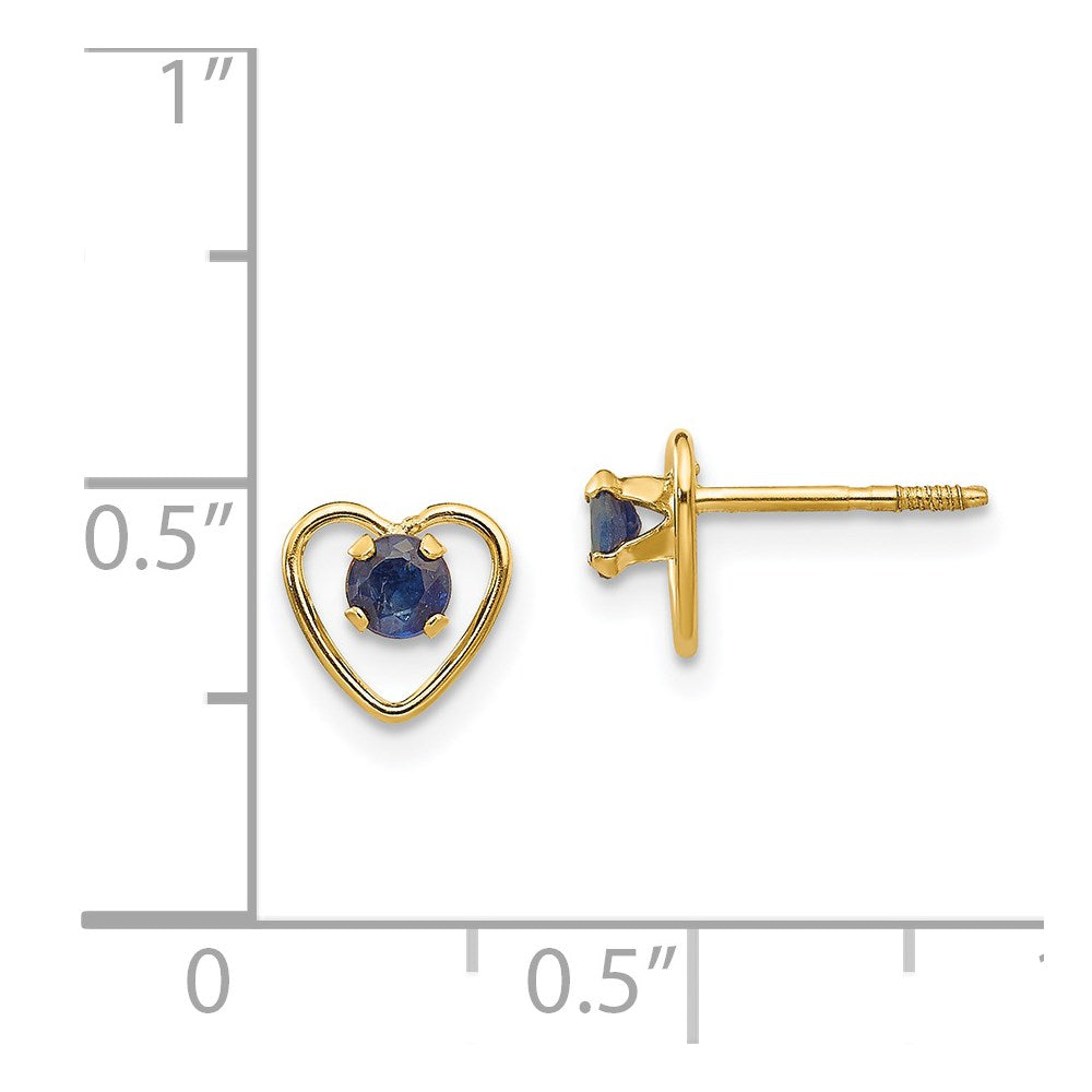 Cherry Bloom 14k Madi K 3mm Created Sapphire Birthstone Heart Earrings