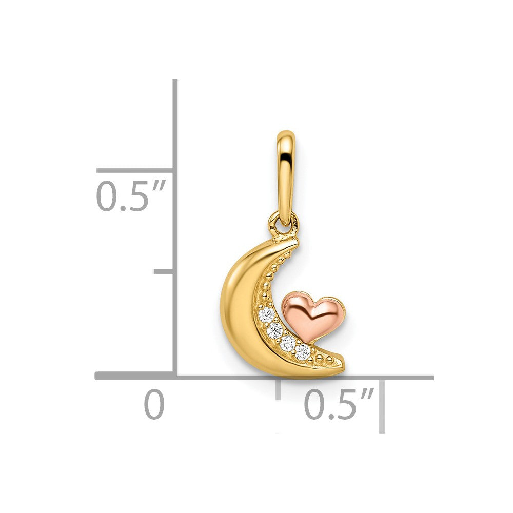Sunny Pebble 14k Two-tone Madi K CZ Moon with Heart Pendant