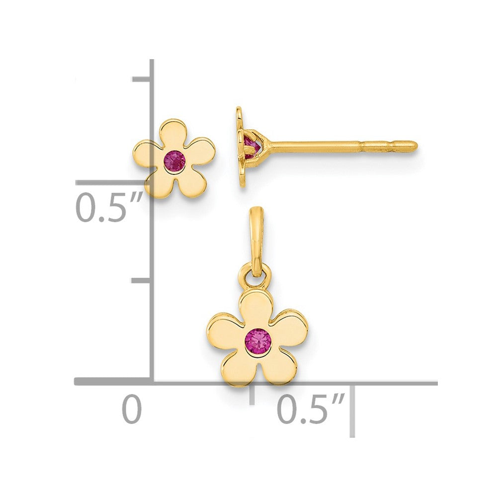 Buddy 14K Madi K Polished CZ Flower Post Earrings and Flower Pendant Set