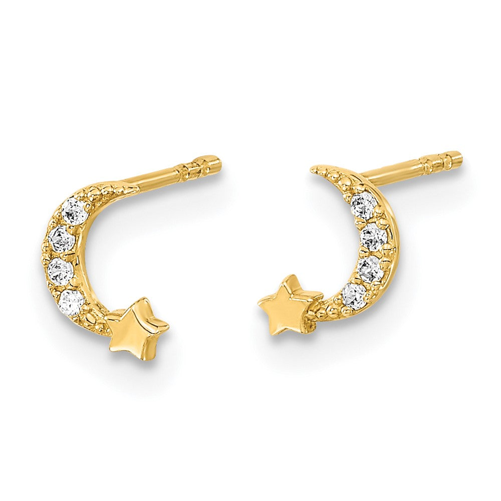 Button Song 14K Madi K Polished Moon and Star CZ Post Earrings