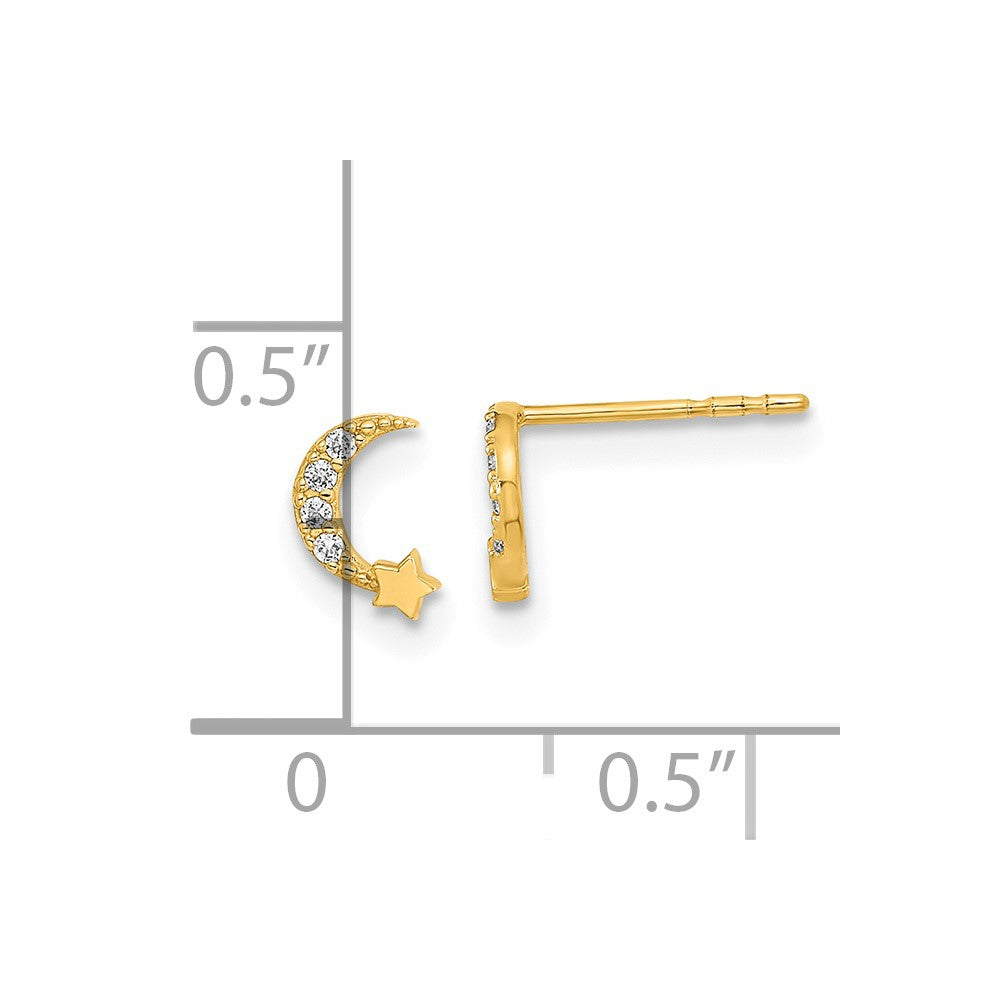 Button Song 14K Madi K Polished Moon and Star CZ Post Earrings