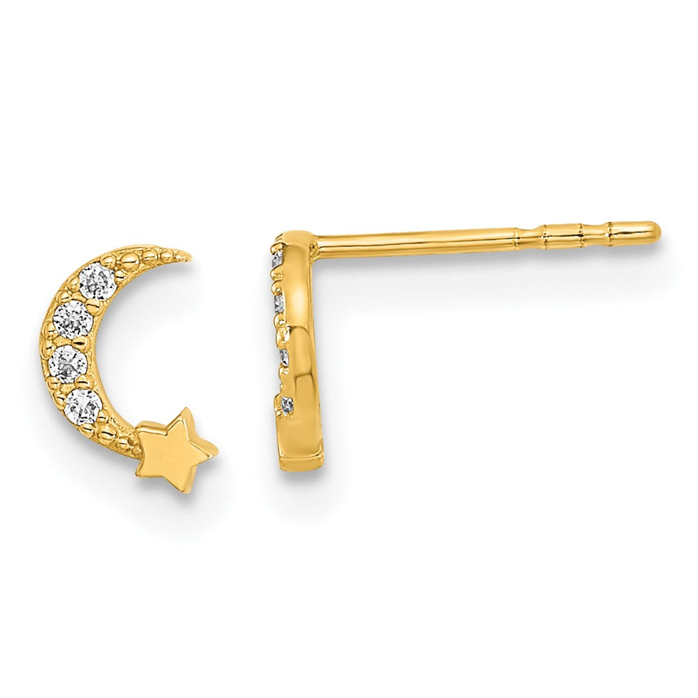 Button Song 14K Madi K Polished Moon and Star CZ Post Earrings