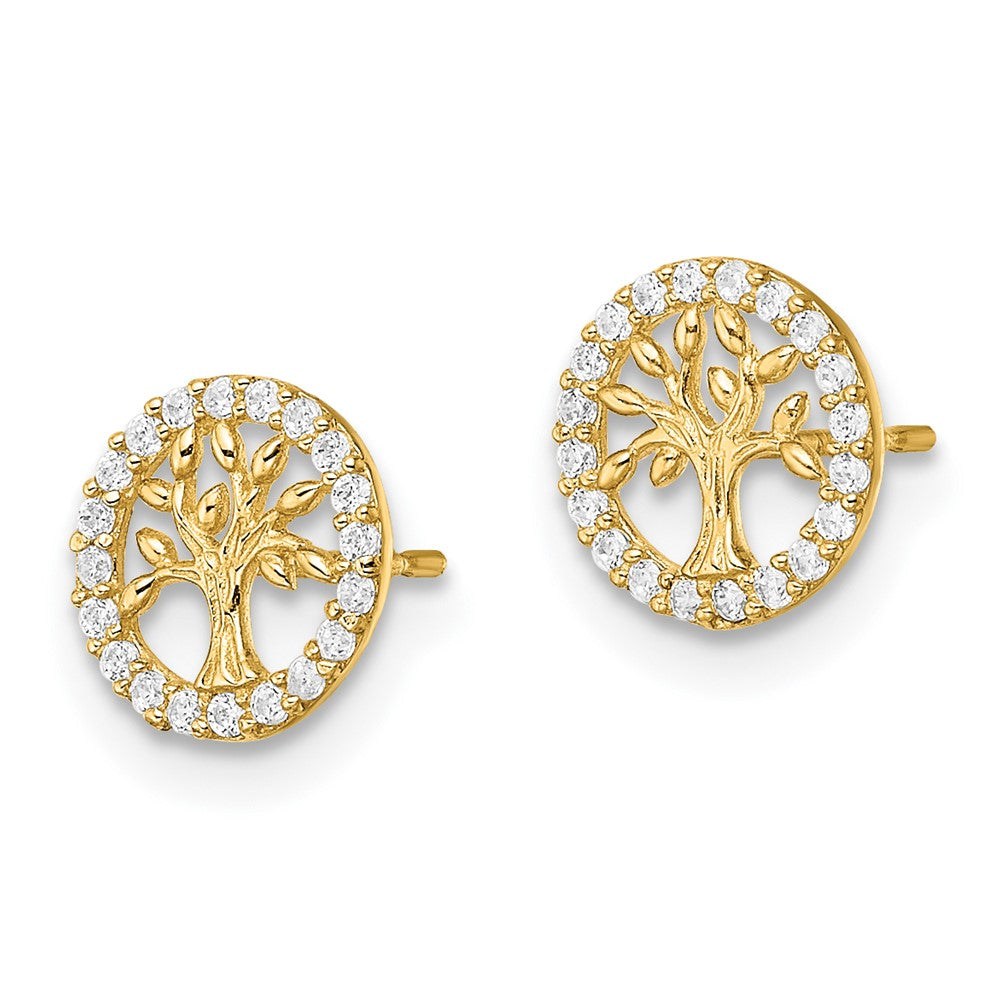 Cocoa Joy 14K Madi K Polished White CZ Tree of Life Post Earrings