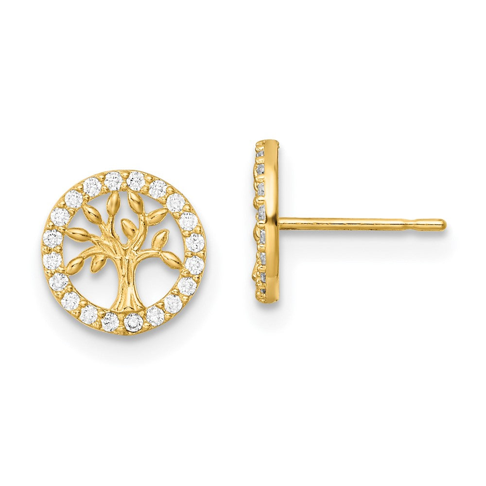 Cocoa Joy 14K Madi K Polished White CZ Tree of Life Post Earrings