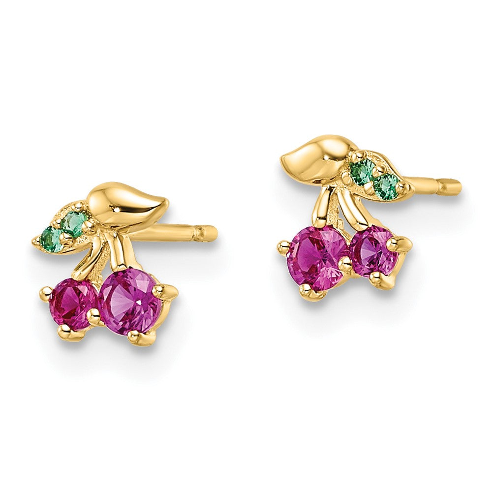 Wiggle Joy 14k Madi K Red CZ & Green Glass Cherry Post Earrings