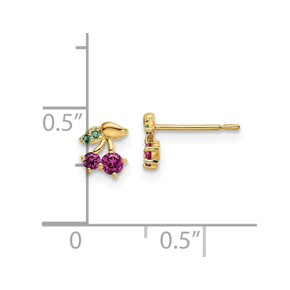Wiggle Joy 14k Madi K Red CZ & Green Glass Cherry Post Earrings