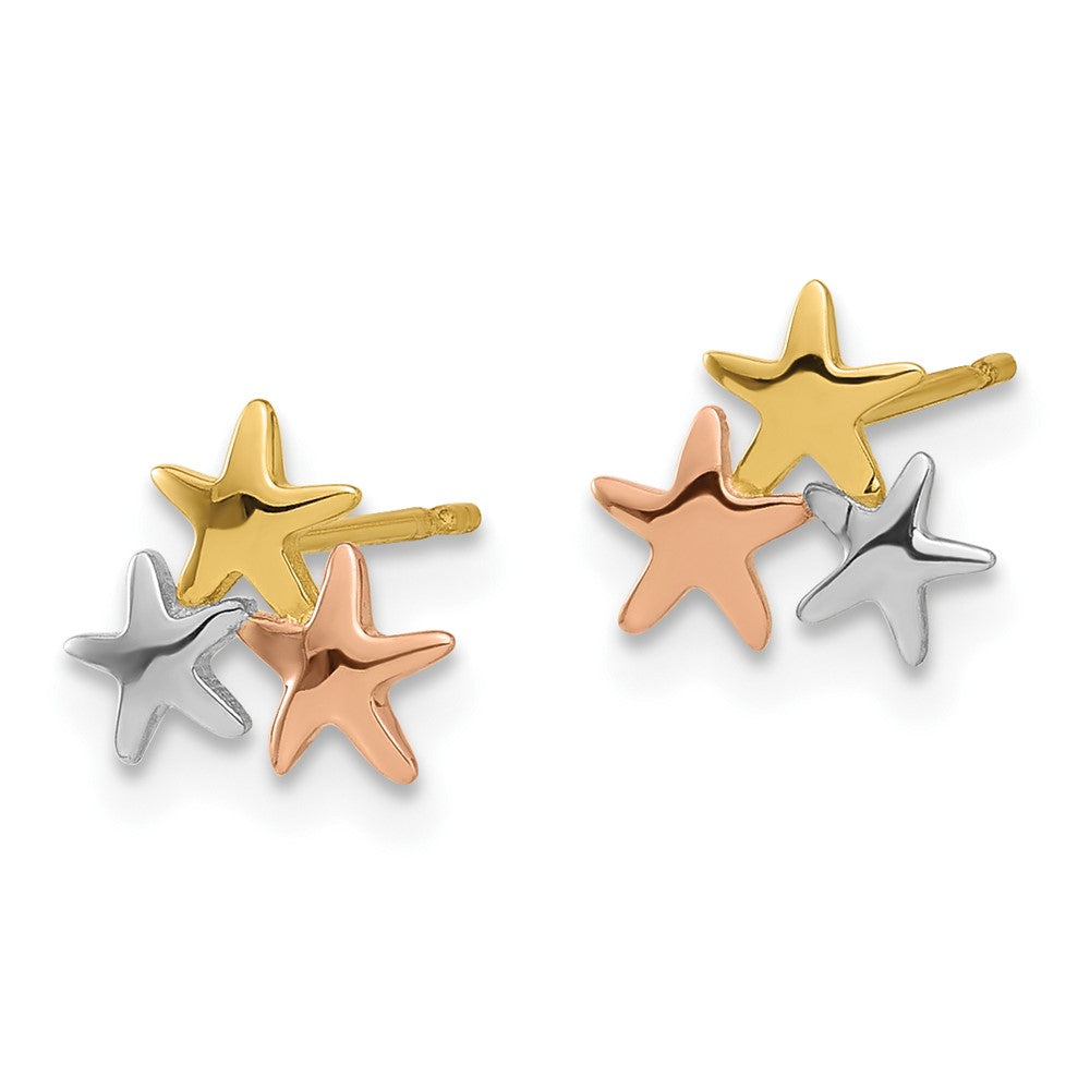 Fluffy Star 14k Madi K with Rose and White Rhodium Polished Stars Post Earrings