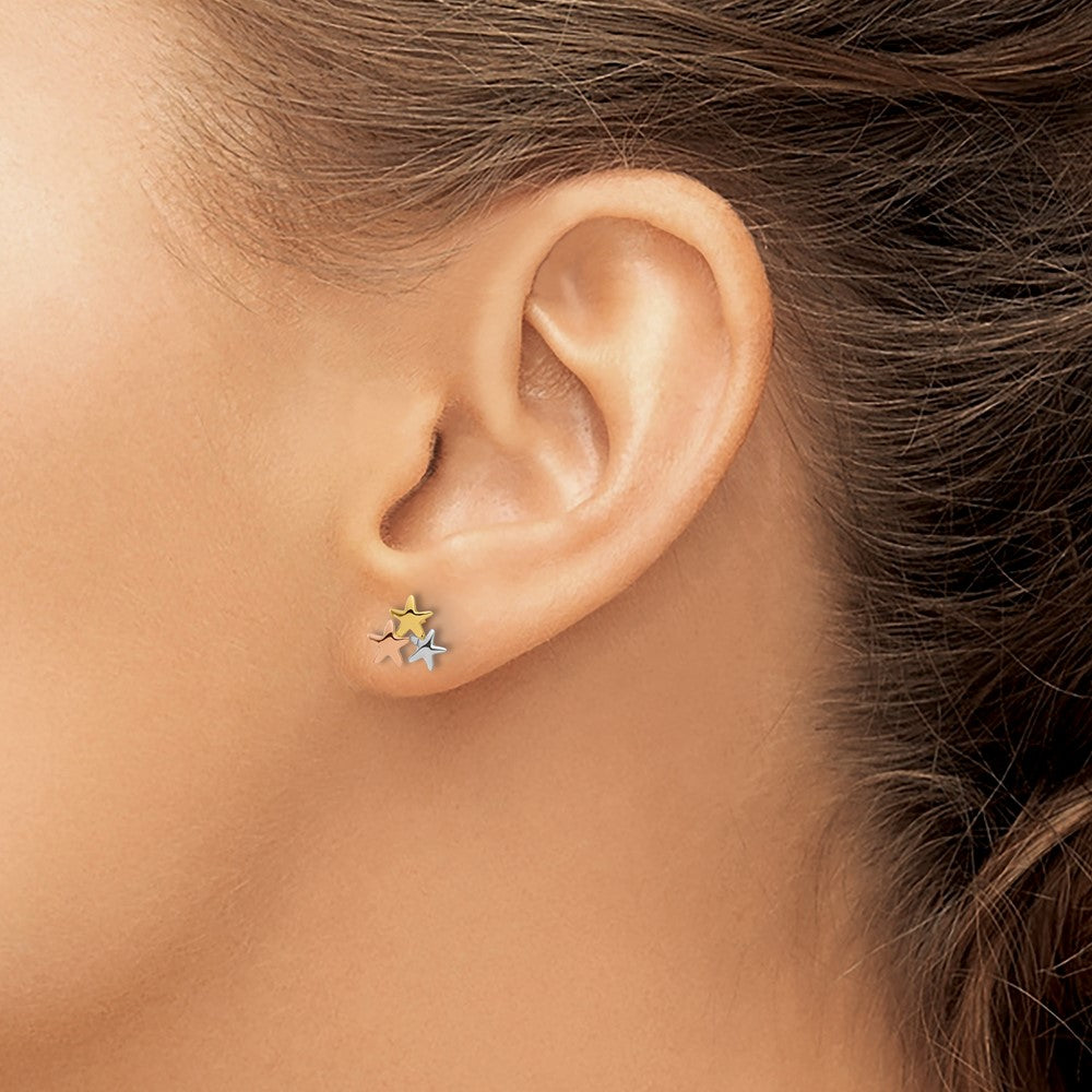 Fluffy Star 14k Madi K with Rose and White Rhodium Polished Stars Post Earrings