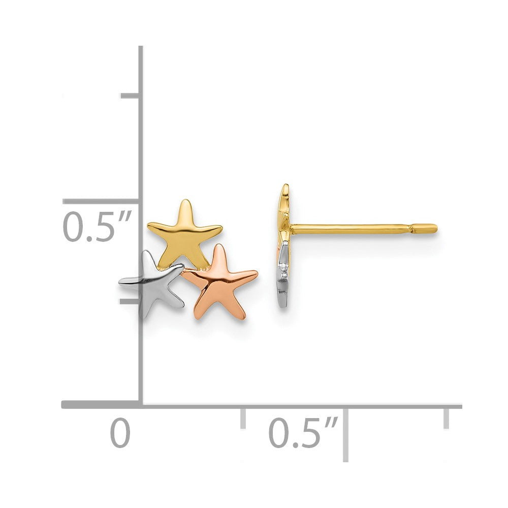 Fluffy Star 14k Madi K with Rose and White Rhodium Polished Stars Post Earrings