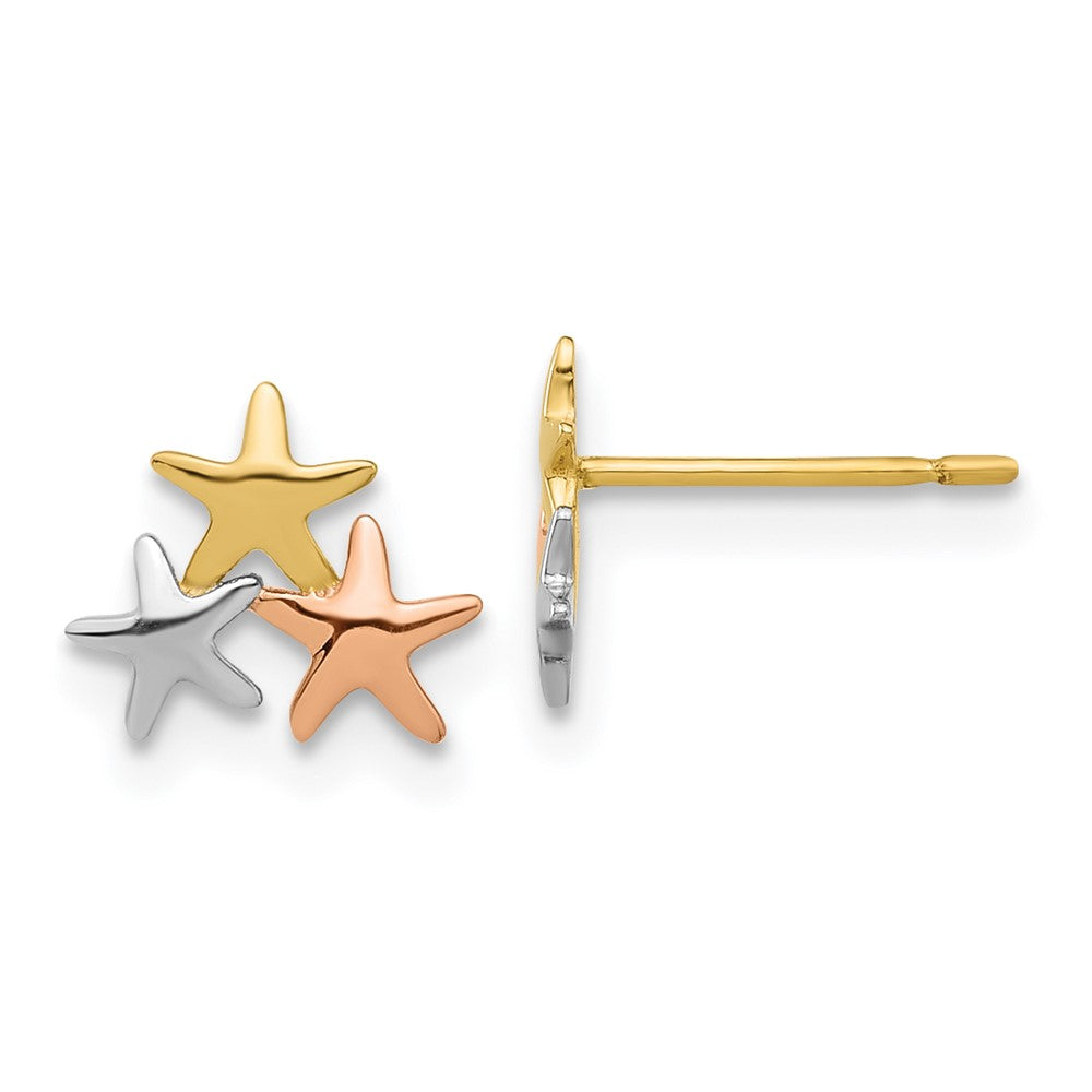 Fluffy Star 14k Madi K with Rose and White Rhodium Polished Stars Post Earrings