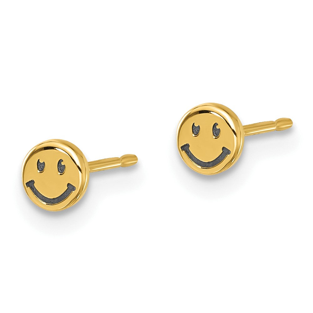 Peaches Star 14k Madi K and Black Rhodium-plated Polished Smiley Face Post Earrings
