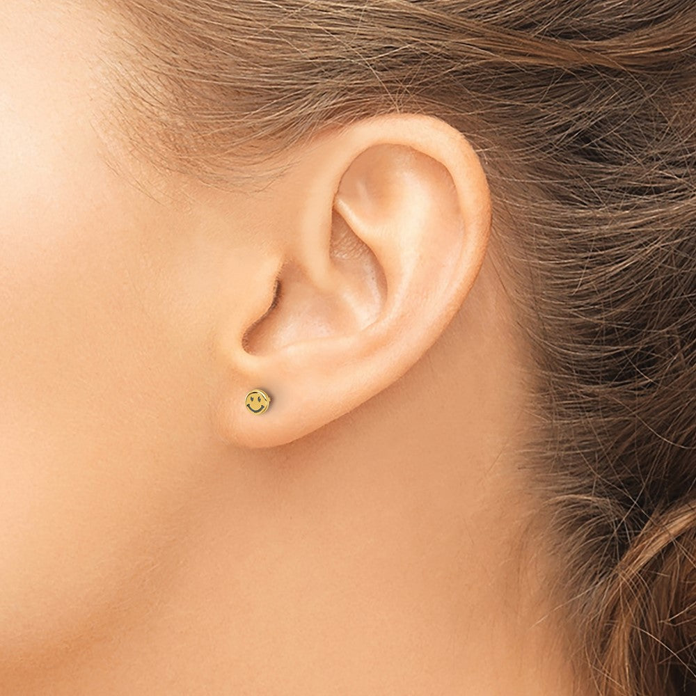 Peaches Star 14k Madi K and Black Rhodium-plated Polished Smiley Face Post Earrings