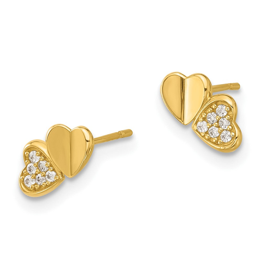 Luna 14k Madi K Polished CZ Double Hearts Post Earrings