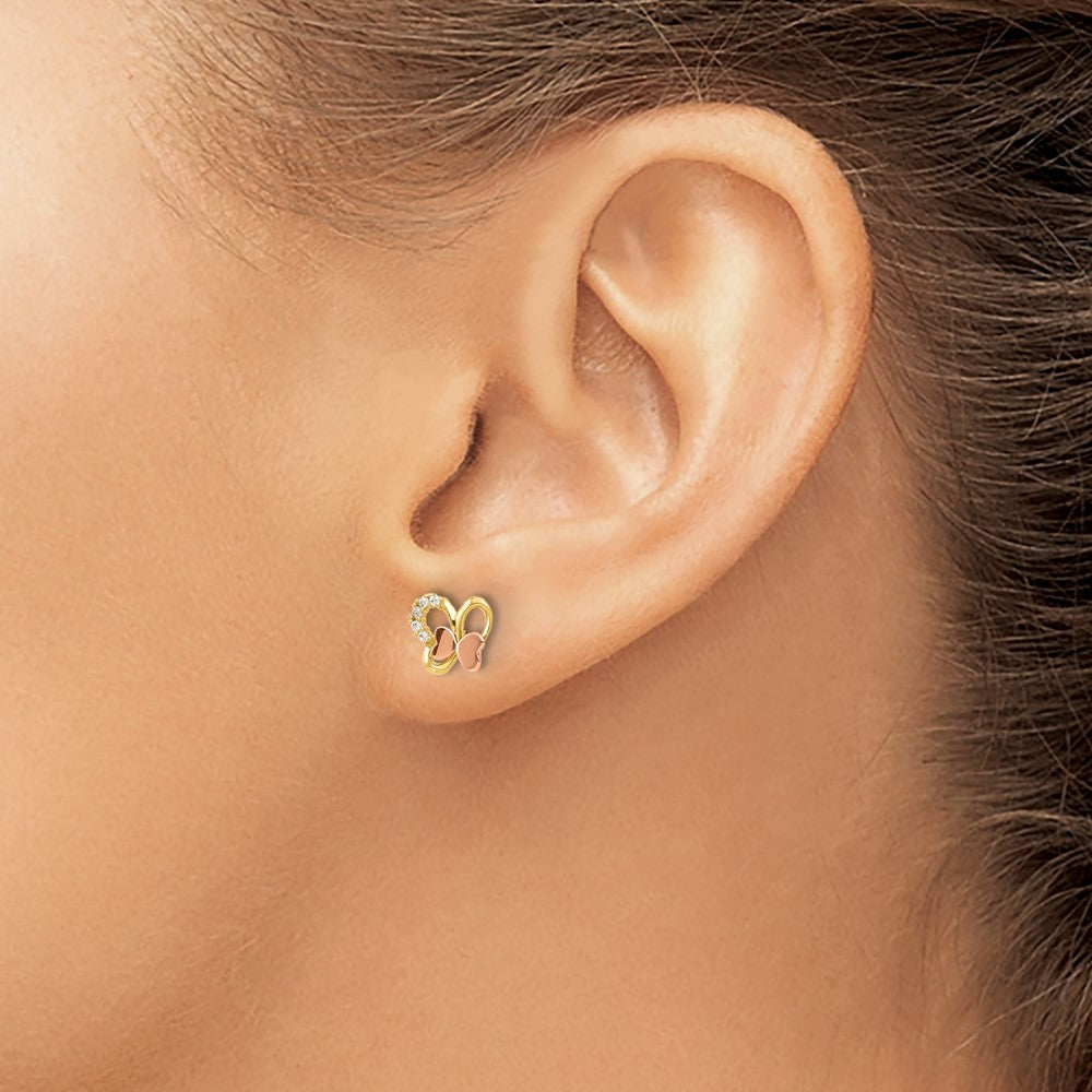 Giggles 14k Madi K Two-Tone Polished CZ Butterfly Post Earrings