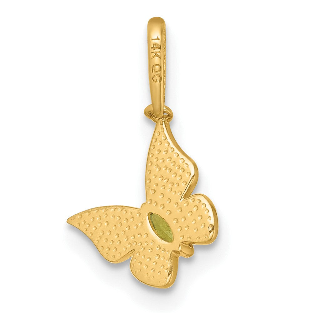 Happy Puff 14k Madi K Polished White Enamel and Green CZ Butterfly Childrens Charm / Pendant