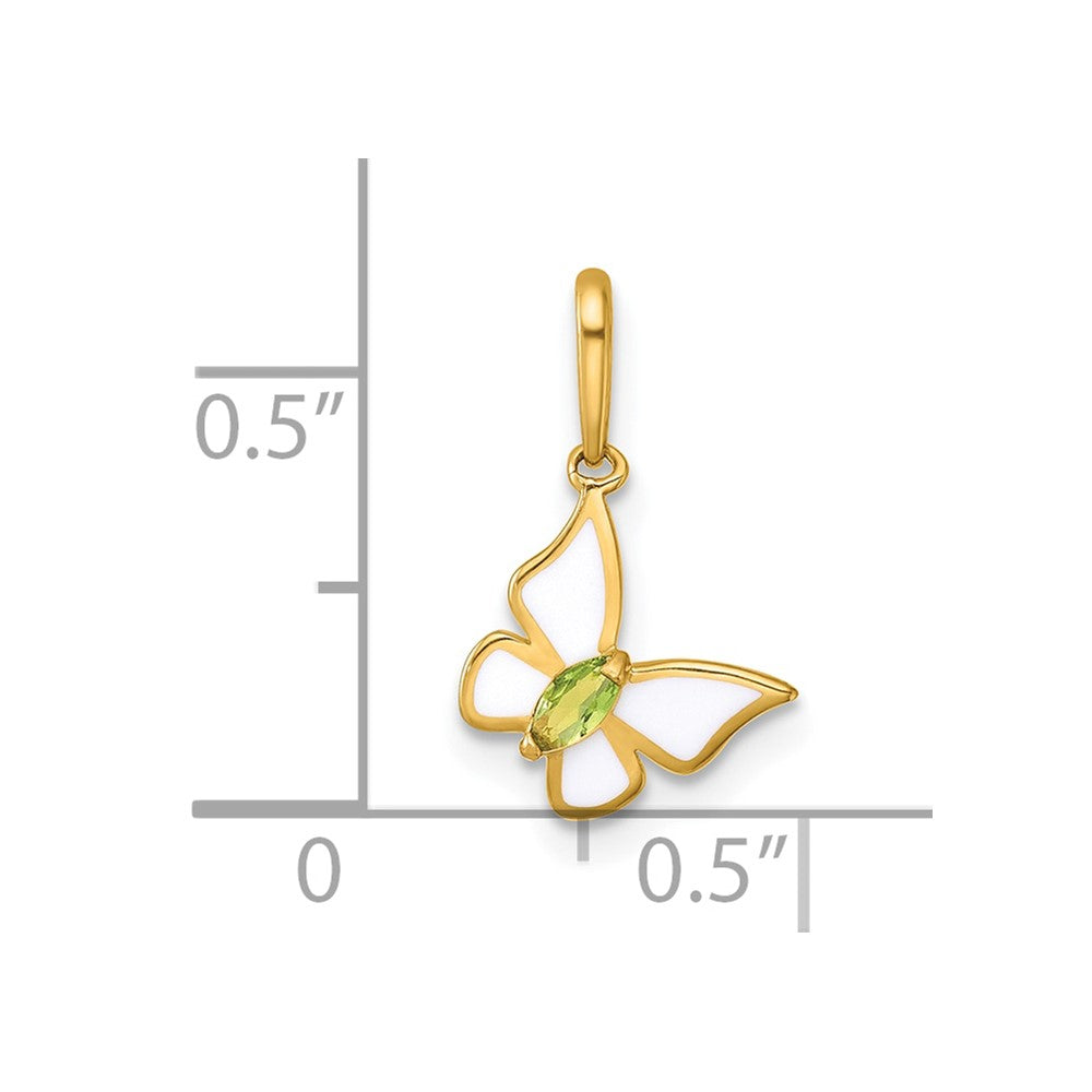 Happy Puff 14k Madi K Polished White Enamel and Green CZ Butterfly Childrens Charm / Pendant