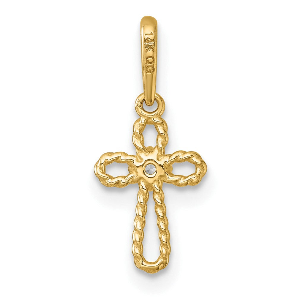 Clover Bean 14k Madi K Polished and Twisted Fancy CZ Cross Childrens Charm / Pendant