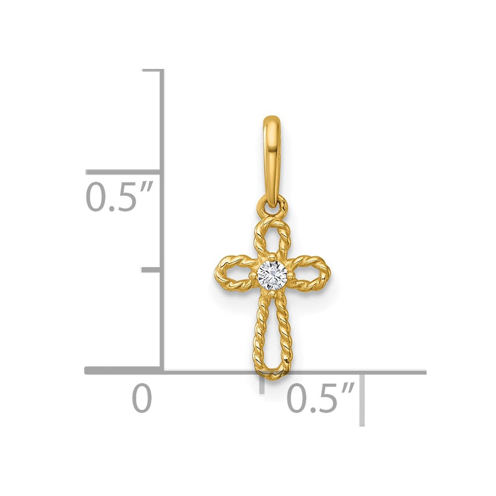 Clover Bean 14k Madi K Polished and Twisted Fancy CZ Cross Childrens Charm / Pendant