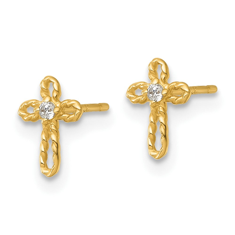 Pumpkin Song 14k Madi K Polished and Twisted CZ Cross Childrens Post Earrings