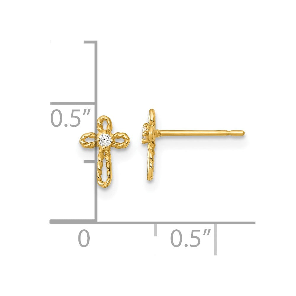 Pumpkin Song 14k Madi K Polished and Twisted CZ Cross Childrens Post Earrings