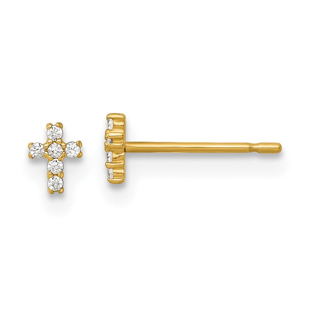 Clover Bug 14k Madi K Polished Tiny CZ Cross Childrens Post Earrings