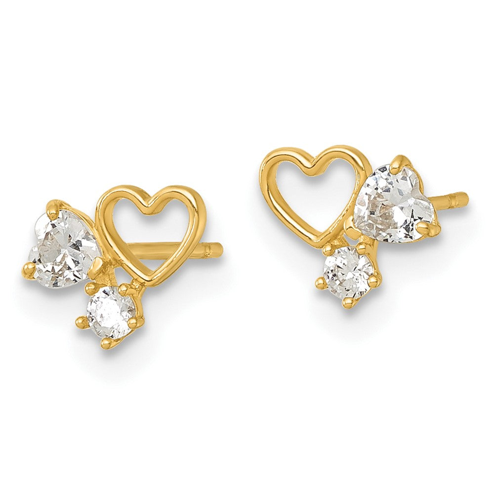 Skippy Bug 14k Madi K Polished CZ Hearts Childrens Post Earrings