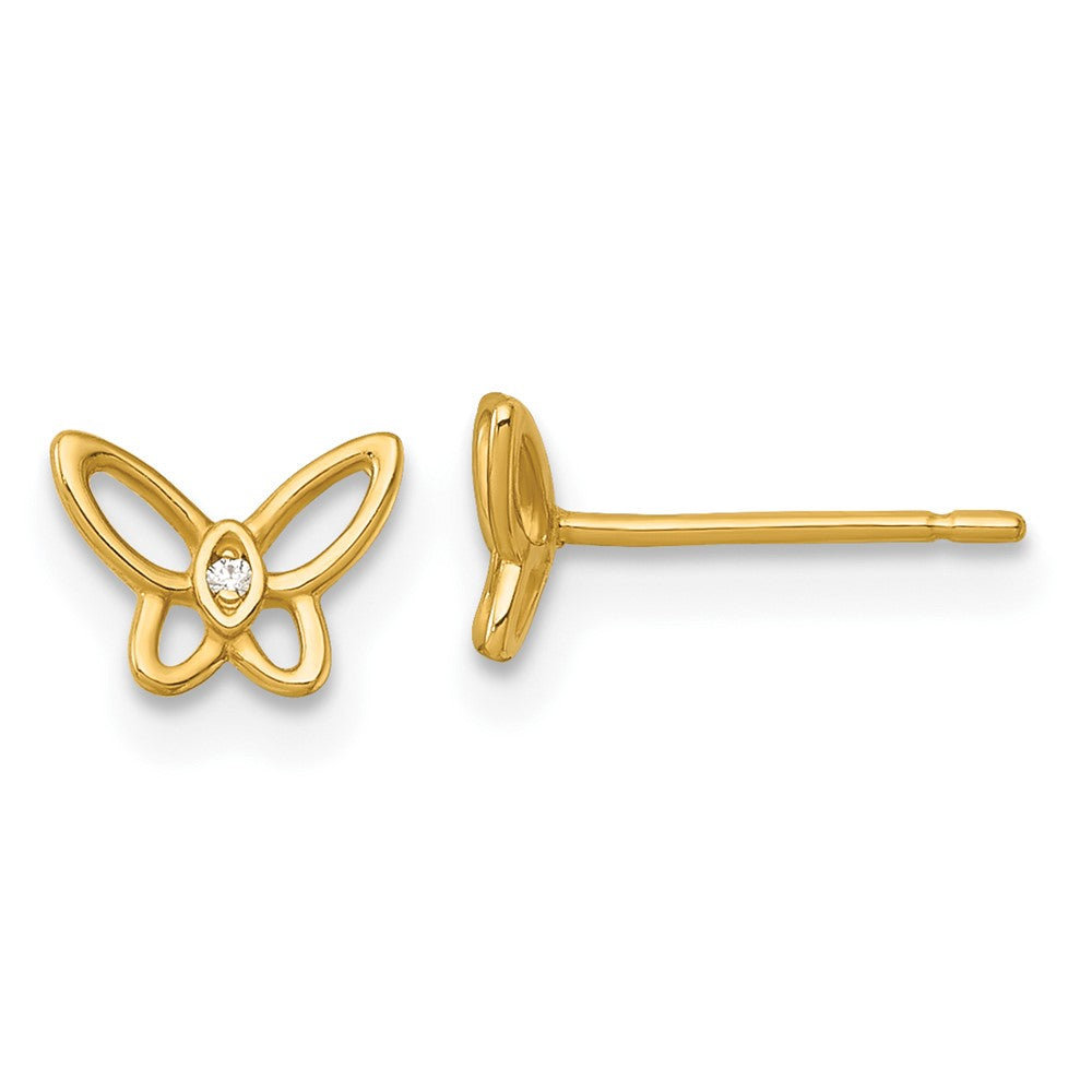 Puddle Boo 14k Madi K Polished CZ Open Butterfly Childrens Post Earrings
