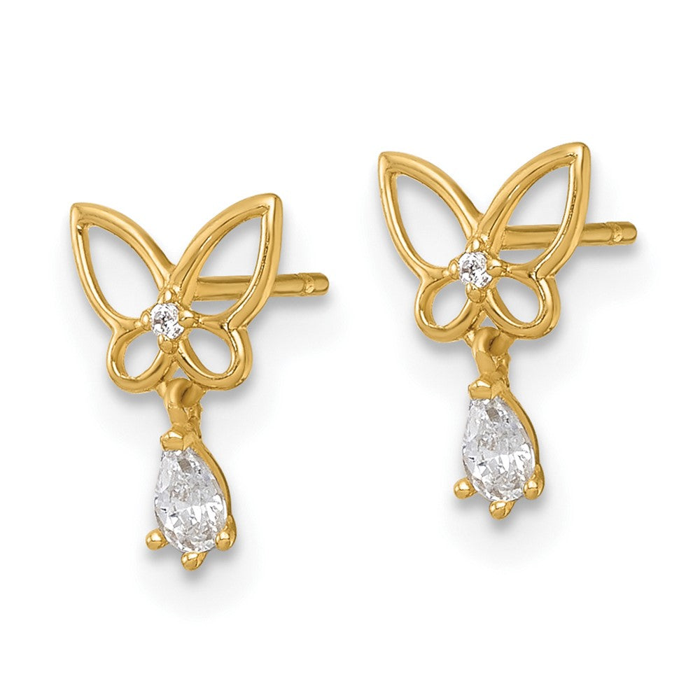 Glow Bean 14k Madi K Polished Open Butterfly with CZ Dangle Childrens Post Earrings