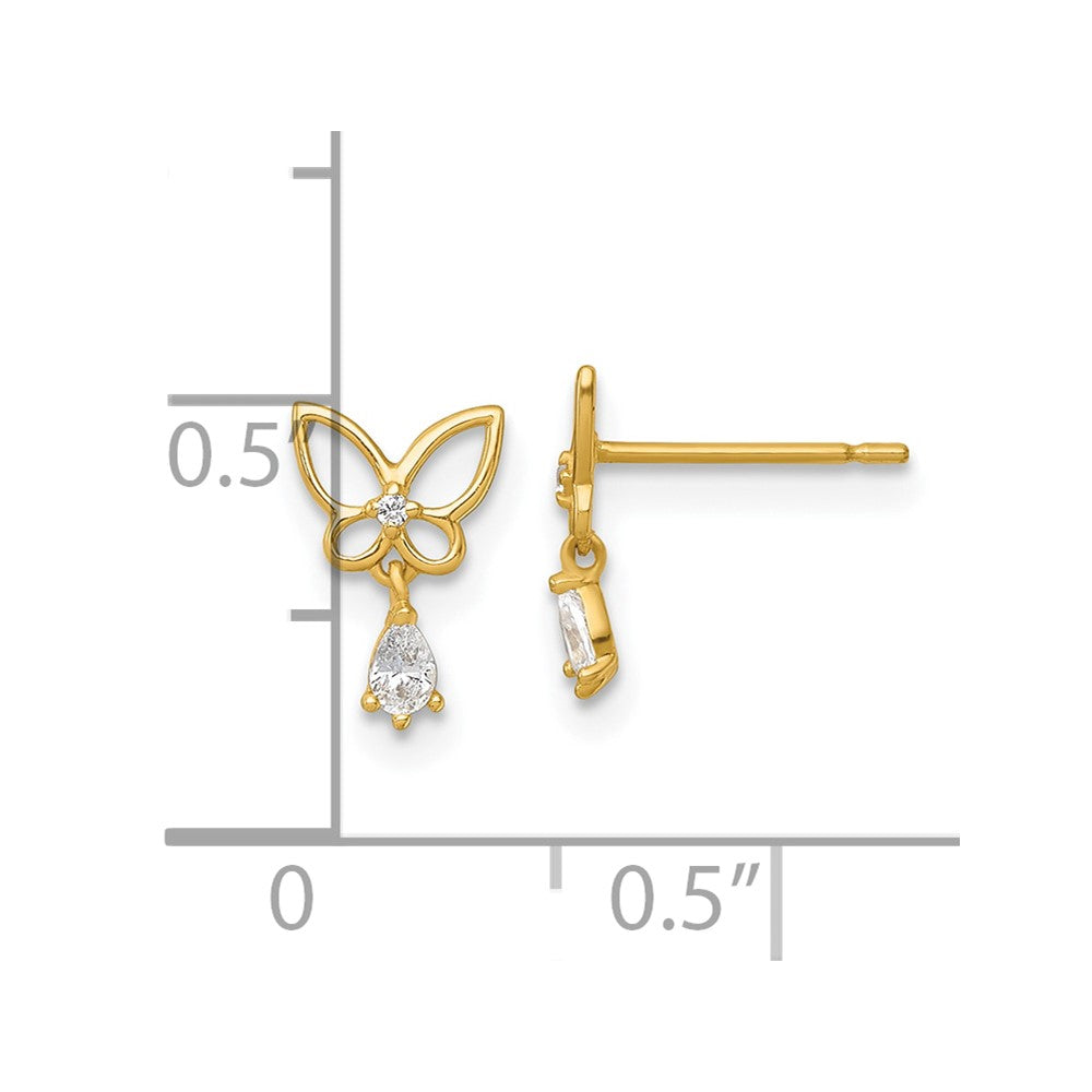 Glow Bean 14k Madi K Polished Open Butterfly with CZ Dangle Childrens Post Earrings