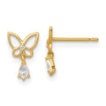 Glow Bean 14k Madi K Polished Open Butterfly with CZ Dangle Childrens Post Earrings