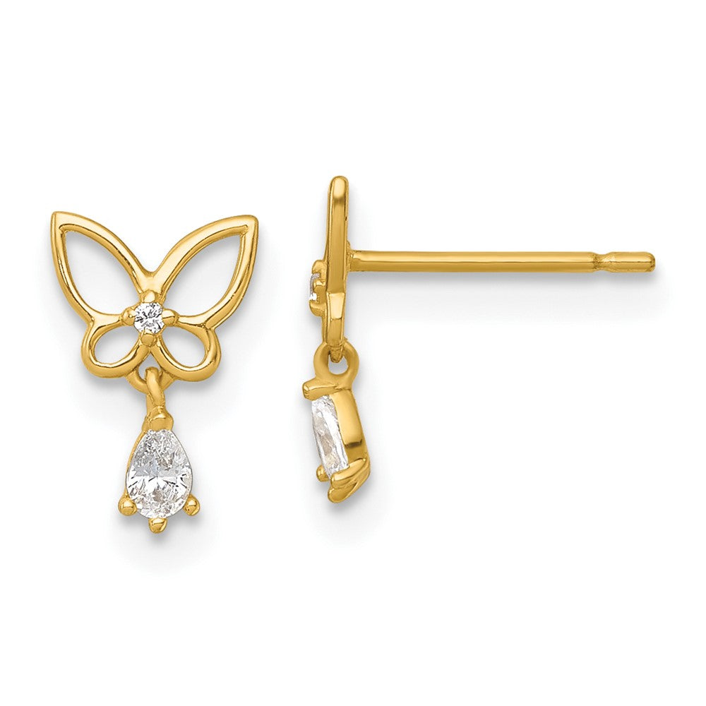 Glow Bean 14k Madi K Polished Open Butterfly with CZ Dangle Childrens Post Earrings
