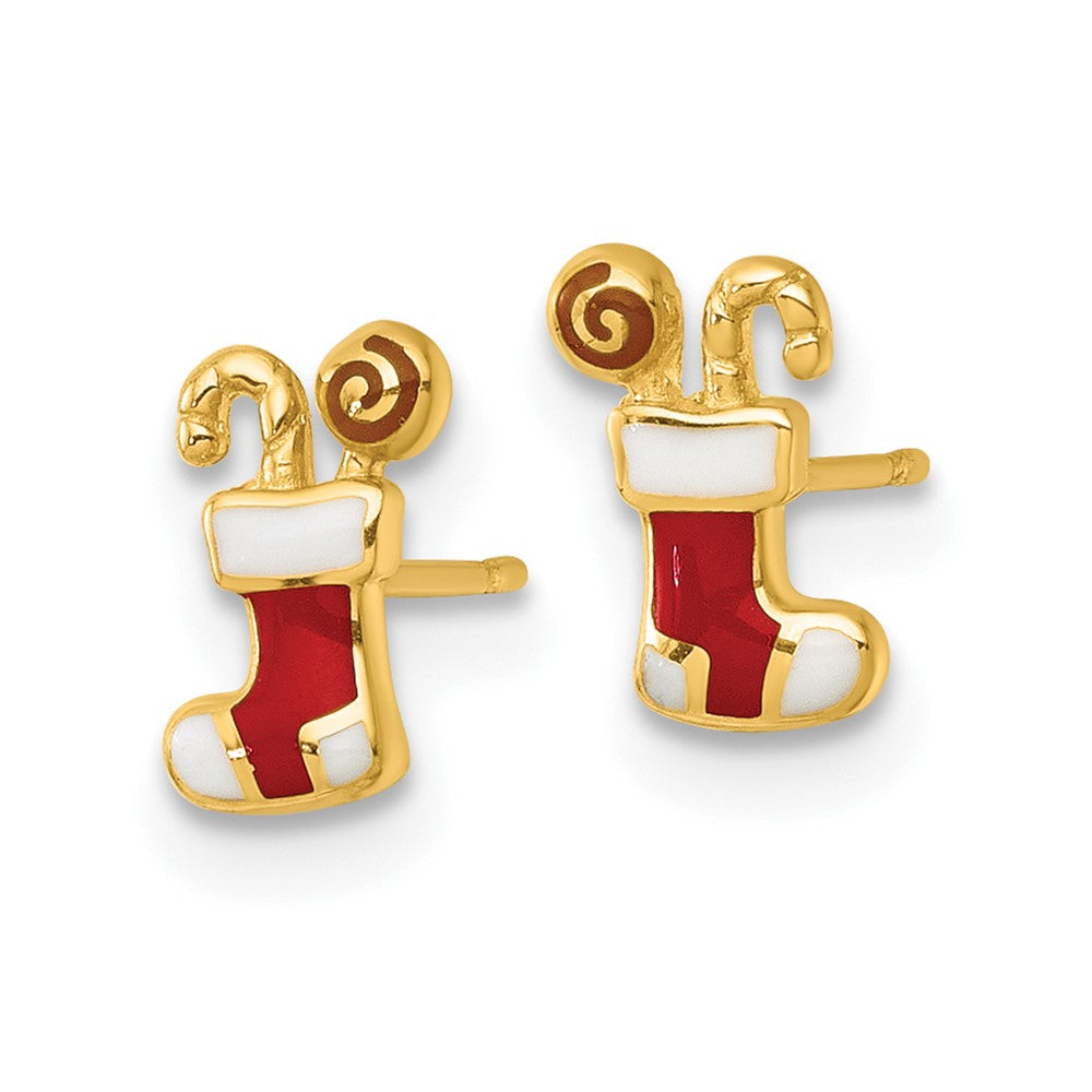 Sunny Glow 14k Madi K Polished Enameled Christmas Stocking with Candy Childrens Post Earrings