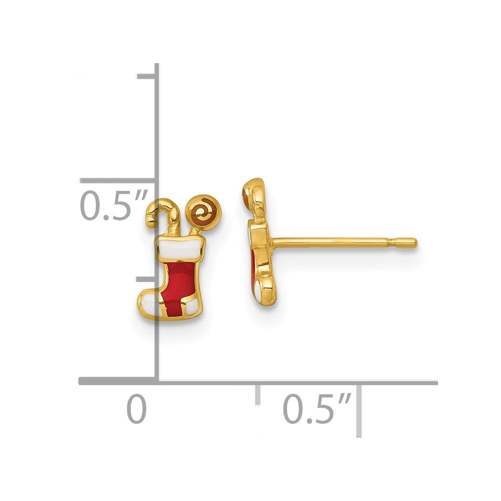 Sunny Glow 14k Madi K Polished Enameled Christmas Stocking with Candy Childrens Post Earrings