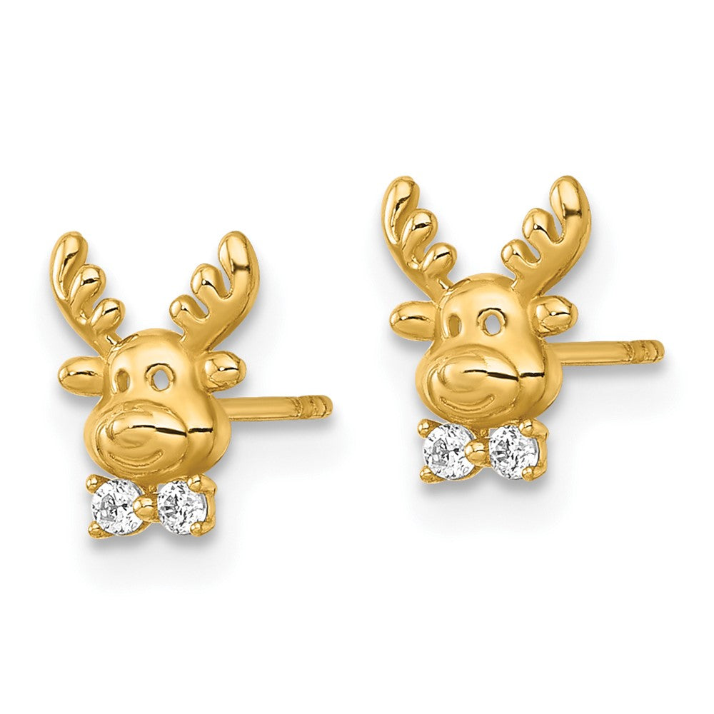 Skippy Bug 14k Madi K Polished CZ Reindeer Childrens Post Earrings