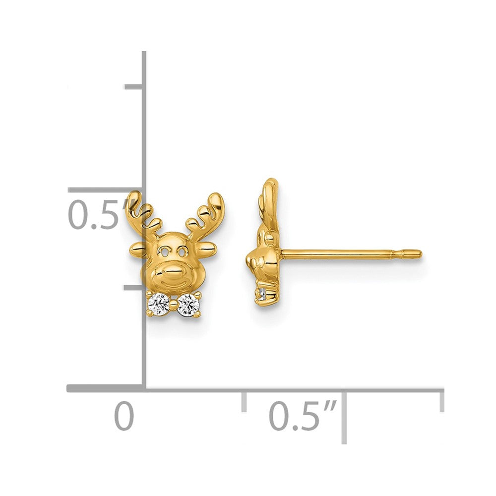 Skippy Bug 14k Madi K Polished CZ Reindeer Childrens Post Earrings