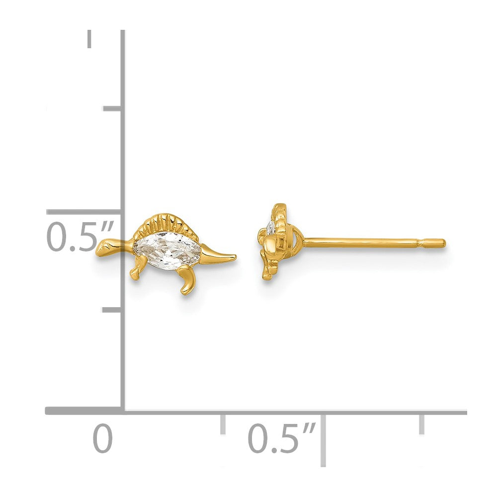 Sunny 14k Madi K Polished and Grooved CZ Stegosaurus Childrens Post Earrings