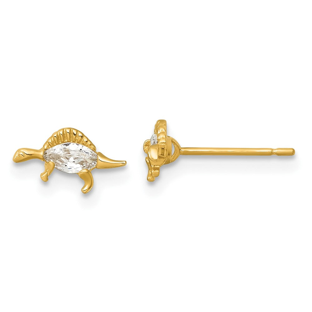 Sunny 14k Madi K Polished and Grooved CZ Stegosaurus Childrens Post Earrings