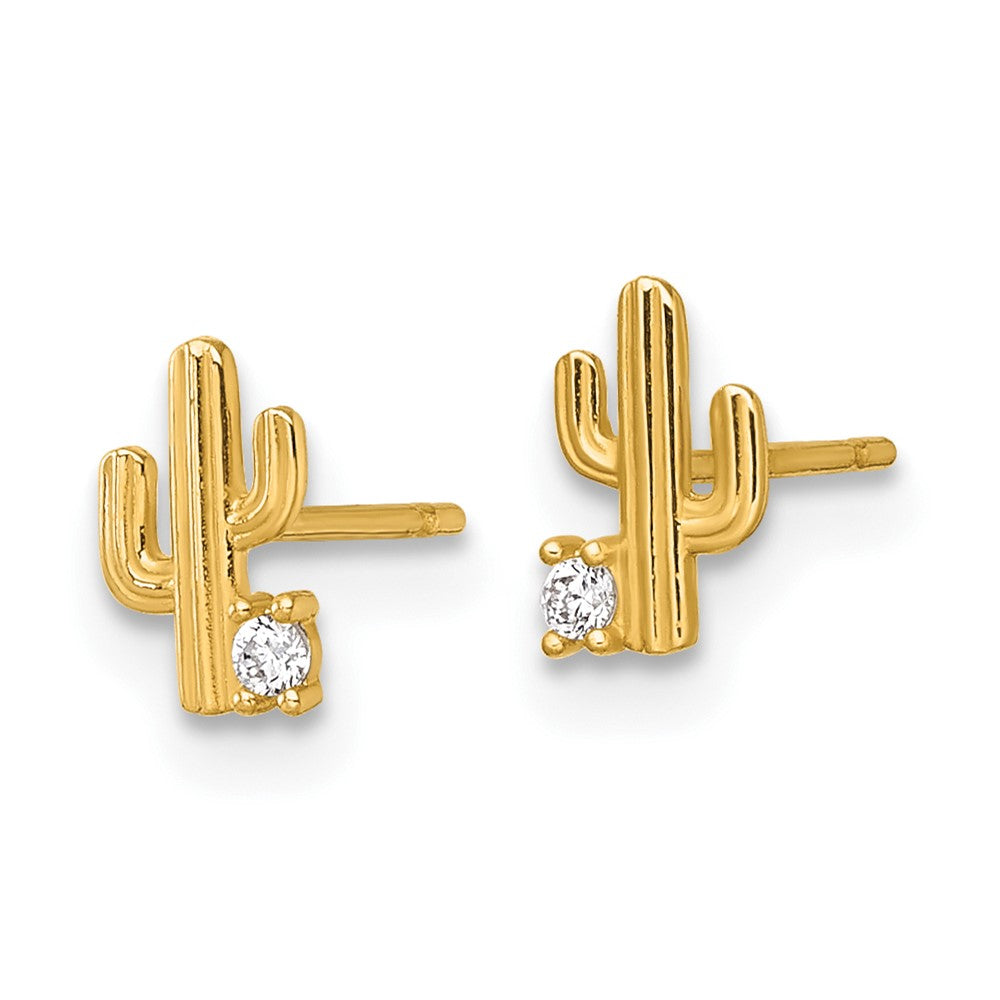Sunbeam Bloom 14k Madi K Polished CZ Cactus Childrens Post Earrings