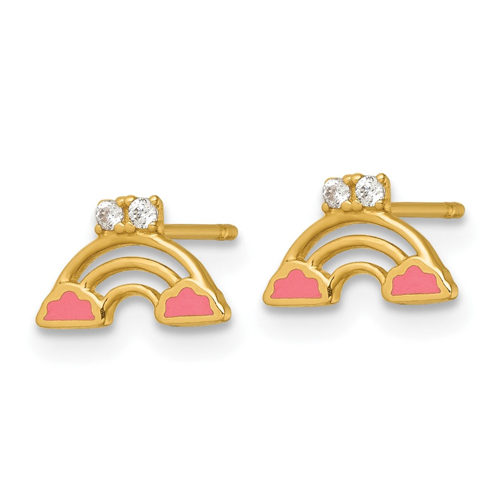 Koala Shine 14k Madi K Polished Pink Enamel and CZ Rainbow Childrens Post Earrings