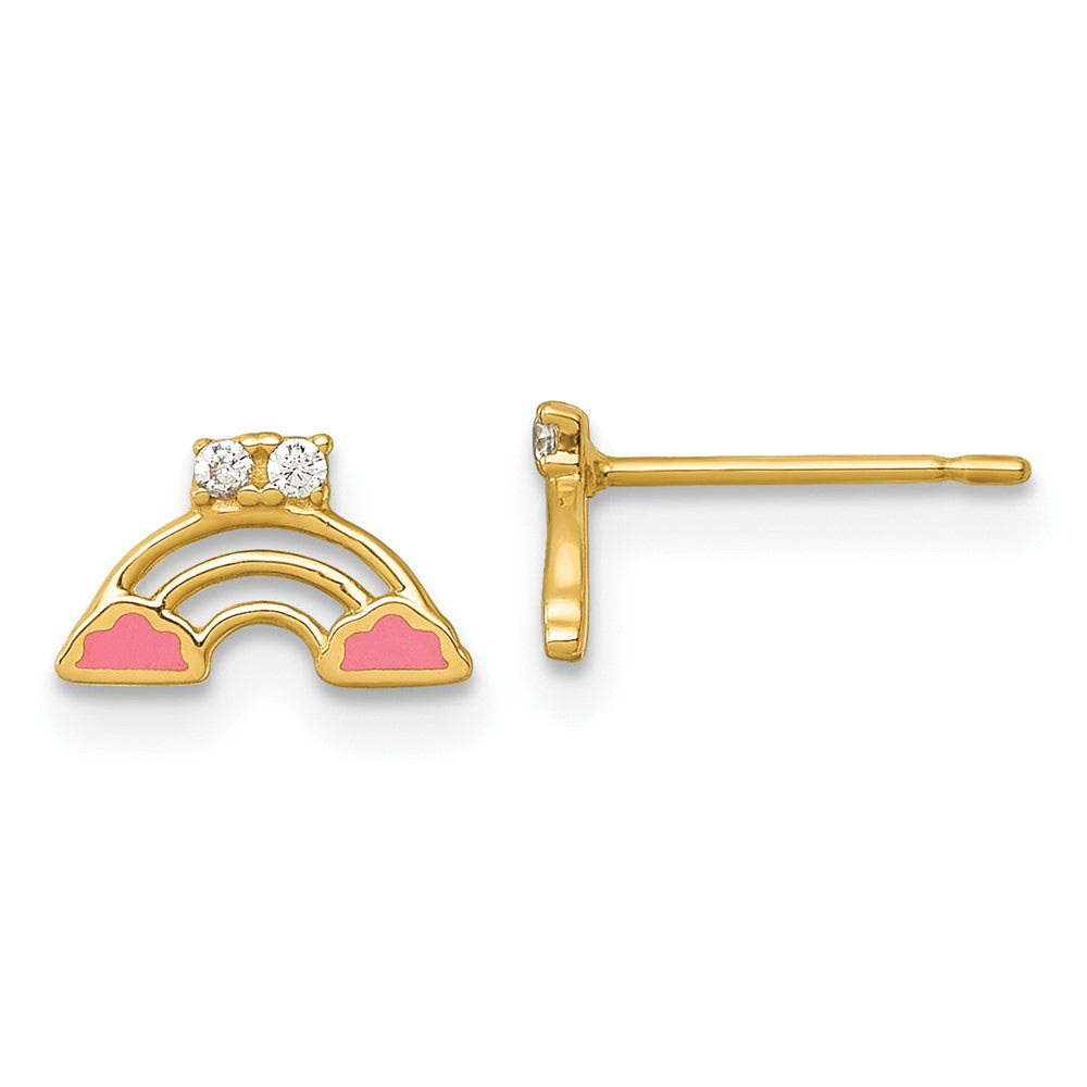 Koala Shine 14k Madi K Polished Pink Enamel and CZ Rainbow Childrens Post Earrings