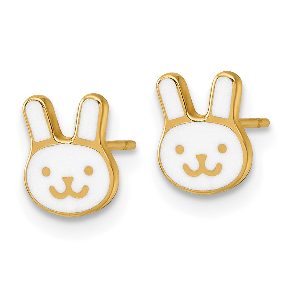 Minnie Boo 14k Madi K Polished White Enameled Bunny Face Childrens Post Earrings