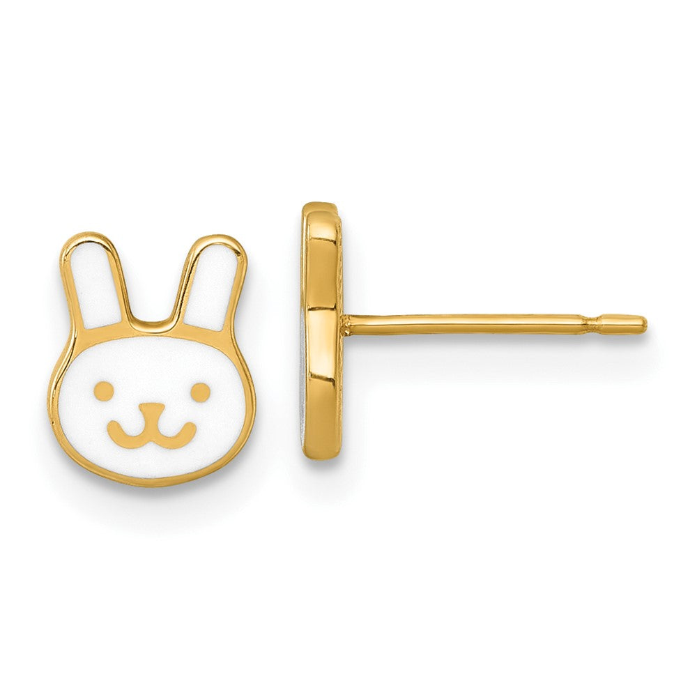 Minnie Boo 14k Madi K Polished White Enameled Bunny Face Childrens Post Earrings