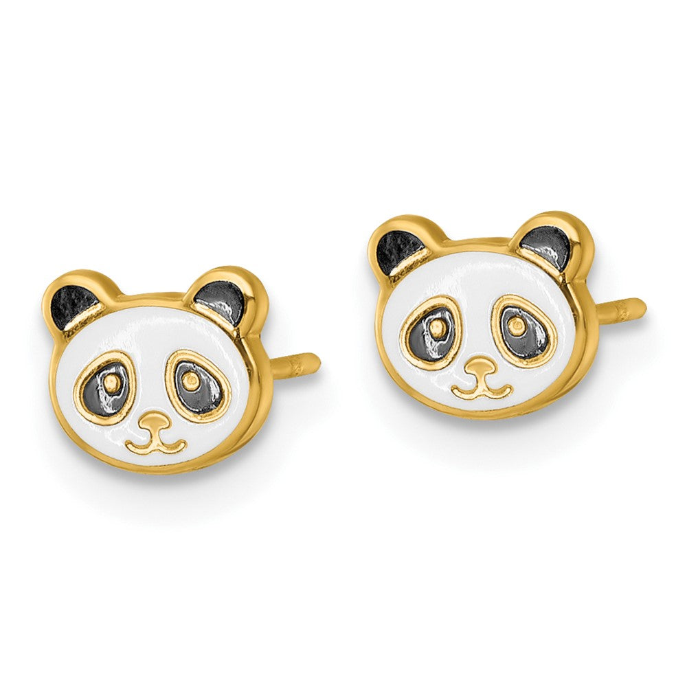 Whimsy Glow 14k Madi K Polished Black and White Enameled Panda Childrens Post Earrings