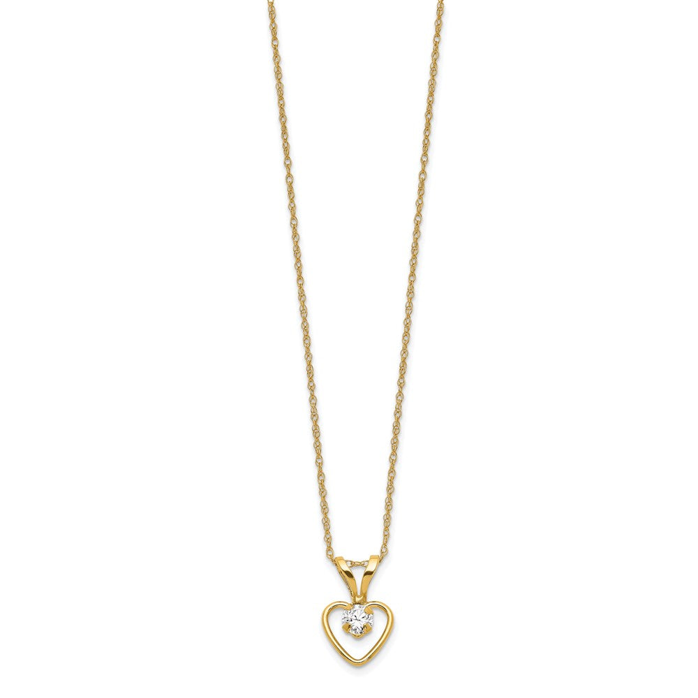 Pixie Wink 14k Madi K 3mm White Zircon Heart Birthstone Necklace