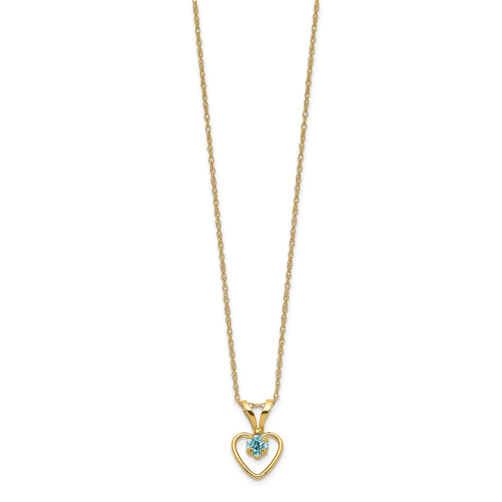 Pebble Bean 14k Madi K 3mm Blue Zircon Heart Birthstone Necklace