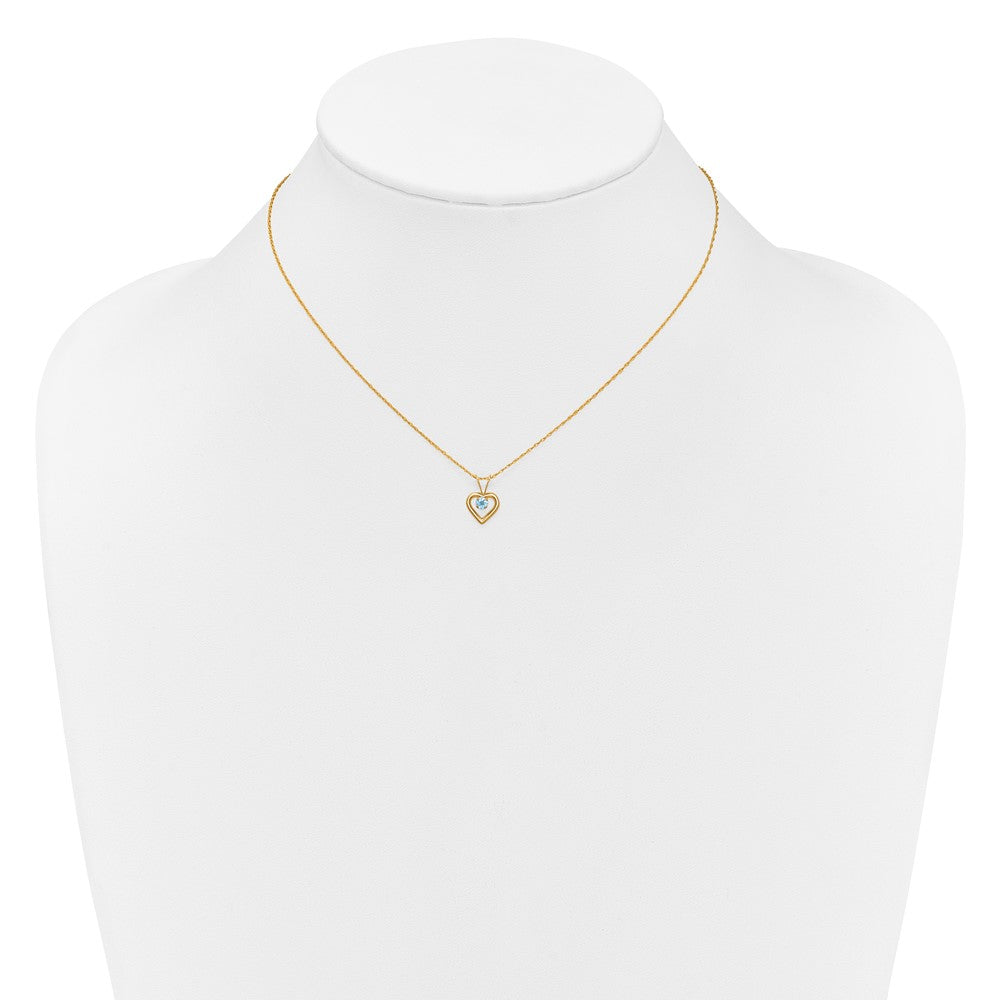 Pebble Bean 14k Madi K 3mm Blue Zircon Heart Birthstone Necklace