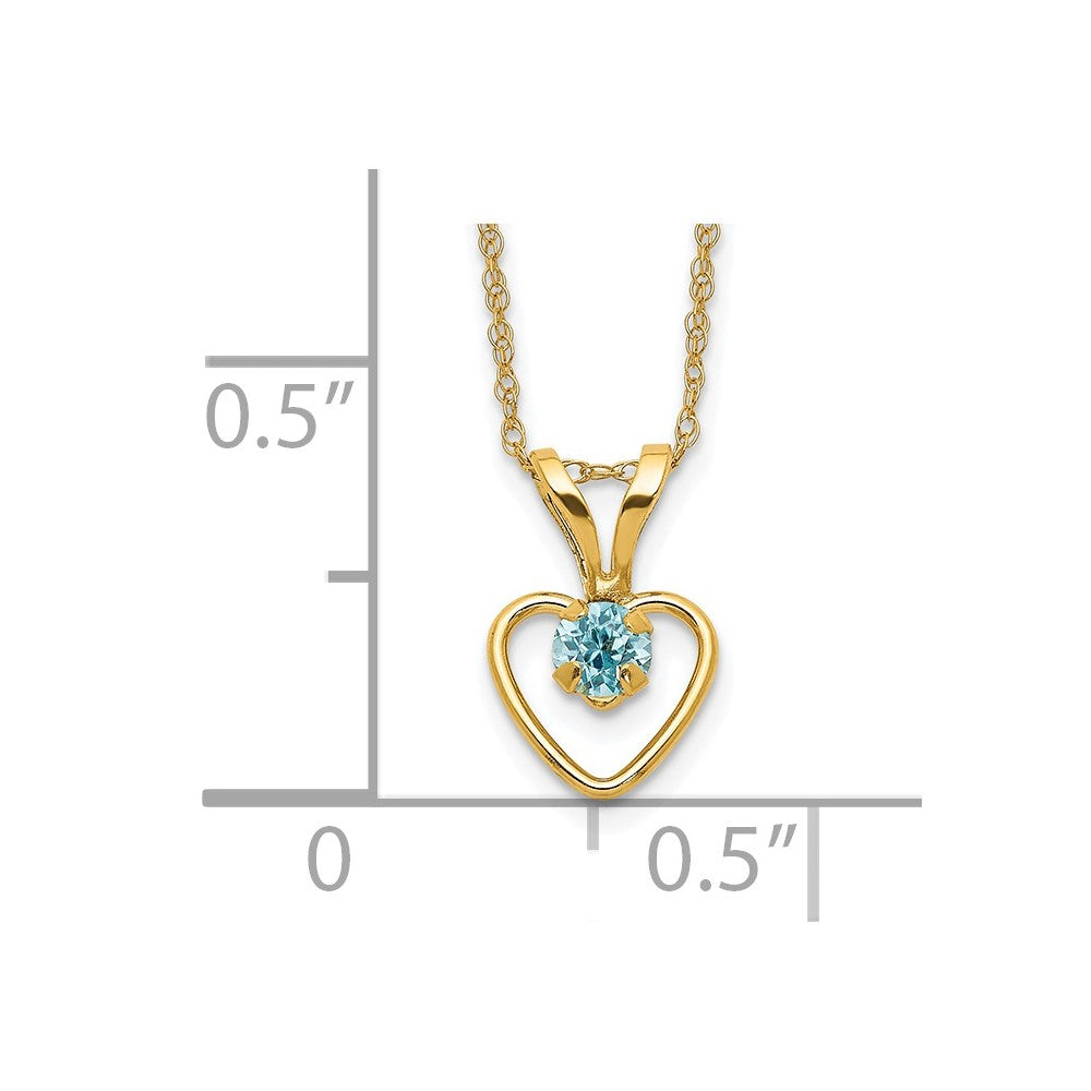 Pebble Bean 14k Madi K 3mm Blue Zircon Heart Birthstone Necklace