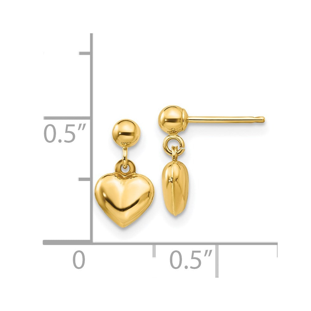 Peaches Pie 14k Madi K Puffed Heart Post Dangle Earrings