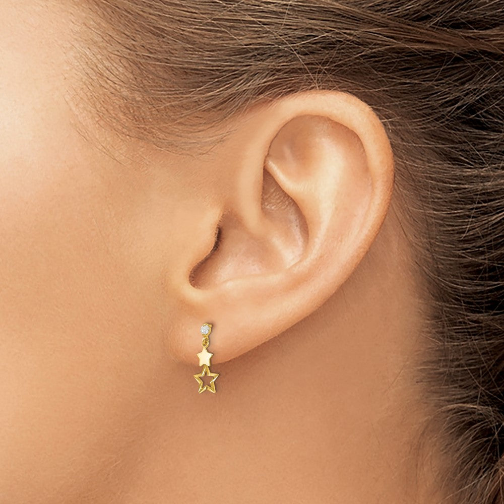 Buddy 14k Madi K CZ Polished Star Post Dangle Earrings