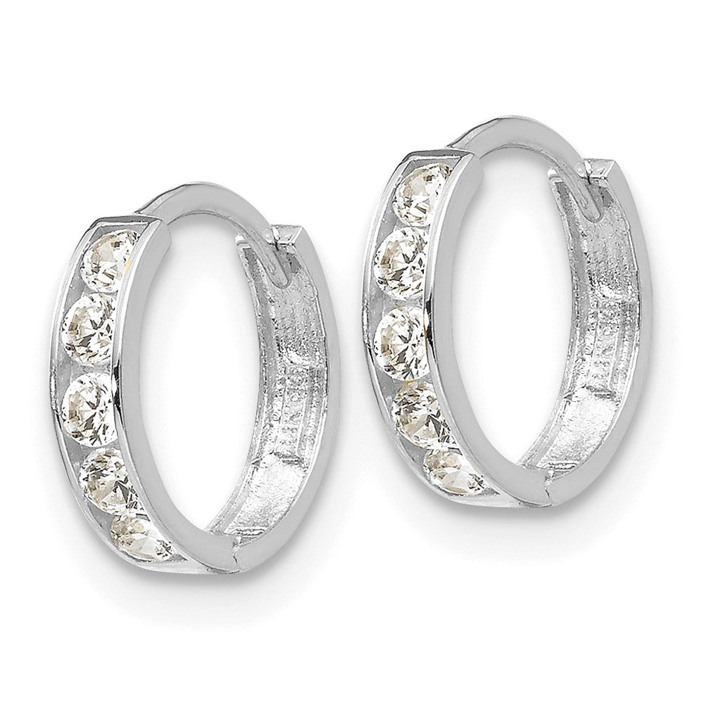 Bubbles Cloud 14k White Gold Madi K CZ Children's Hinged Hoop Earrings